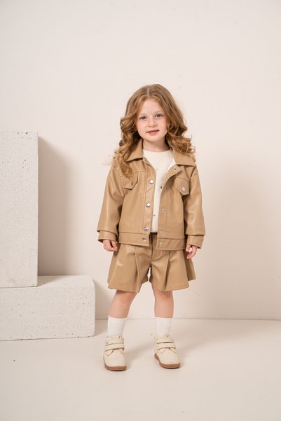 Jnf Baby Girl & Kids Leather Jacket Shorts Skirt 3-Piece Set