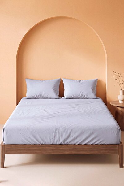 Rivaİstanbul Gray 100% Cotton Double Elastic Sheet Set - 3 Pieces