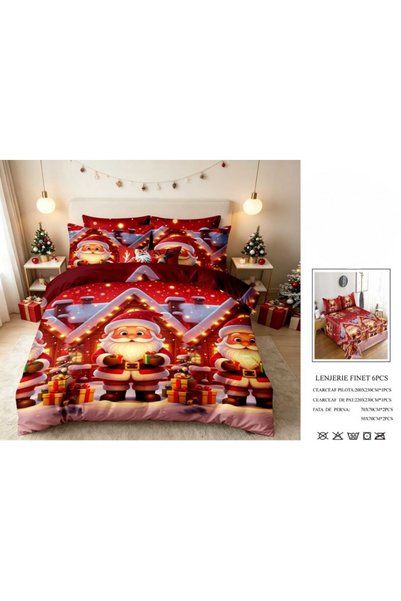 Edormitor Set de lenjerie de pat Finet de Crăciun, 6 piese, Cearșaf 220x230 W...