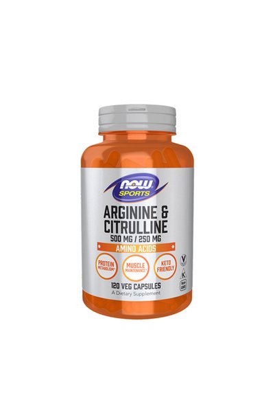 Now Arginine 500mg & Citrulline 250mg - L-Arginină, 120 capsule vegetale