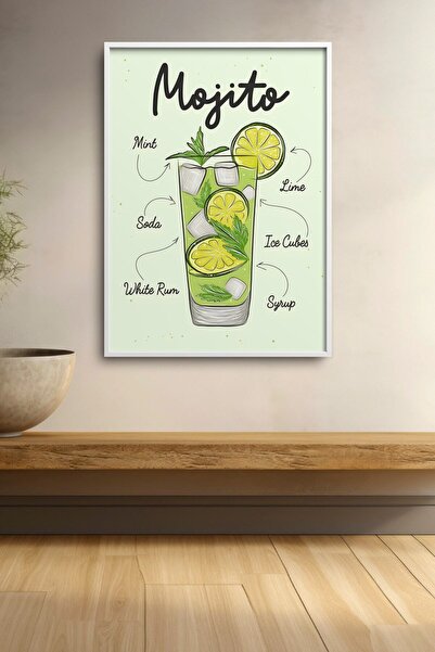 HOMEPACK Recept za koktel mojito, crtež, uokvirena slika, poster za koktele, ...