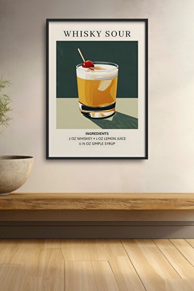 HOMEPACK Recept za koktel viski sa kiselinom Tamnozeleni retro okvirni poster...
