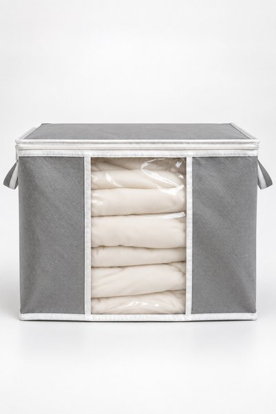 Textia Home 6’lı Pencereli Fermuarlı Kazak ve Yorgan Hurcu Seti – Gri, 45 × 40 × 30 cm