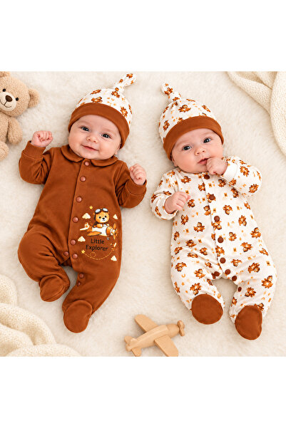 MCT Baby Wear %100 Pamuk Yenidoğan Bebek Tulum Seti – 2 Adet Tulum + 1 Adet Ş...