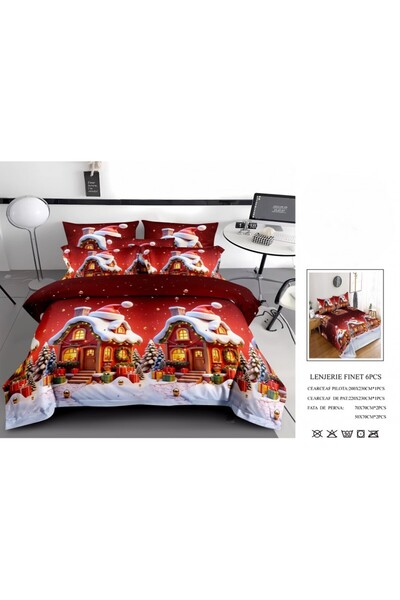 Edormitor Set de lenjerie de pat Finet de Crăciun, 6 piese, Cearșaf 220x230 W...