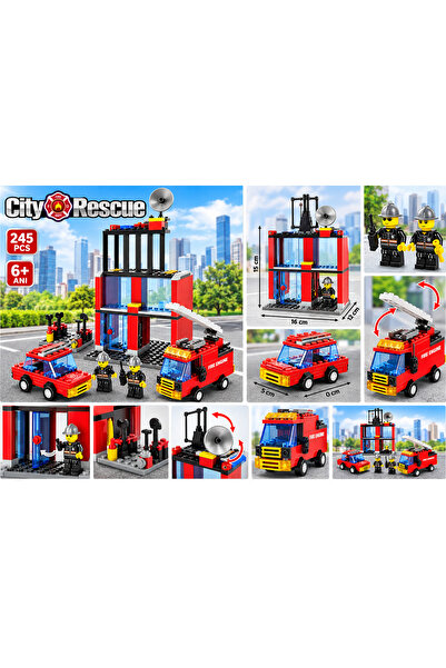 Generic Brand Set de construcție City Rescue, Stație de pompieri cu 2 mașini ...