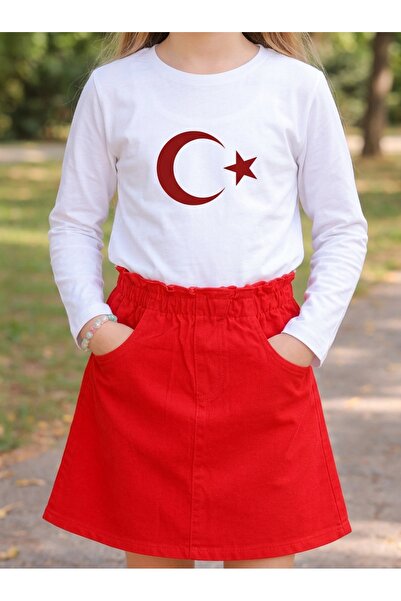 ÇLM STORE Long Sleeve Crescent and Star T-Shirt and Red Skirt