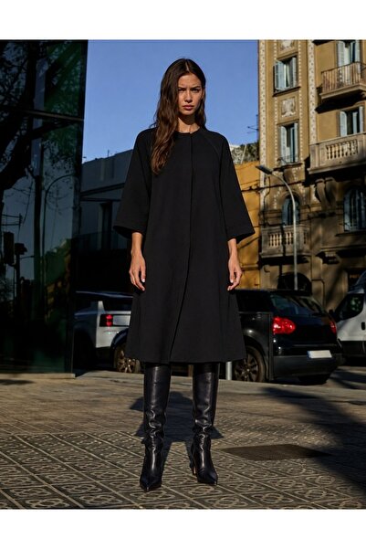 comstar Poncho negru elegant, cu mânecă lungă, croială lejeră, pentru femei