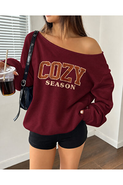 Machetta Women's Cozy Printed Boat Neck Sweatshirt