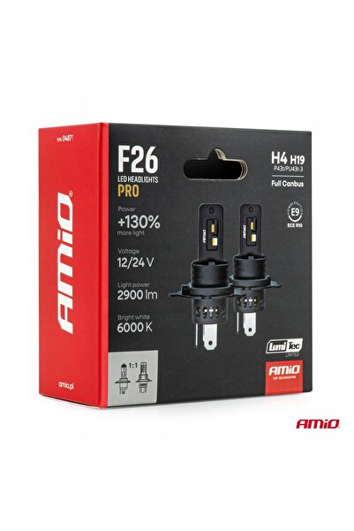 AMIO Becuri LED auto H4 H19 F26 PRO +130% MAI MULTĂ LUMINĂ 12V 24V 2 BUCĂȚI