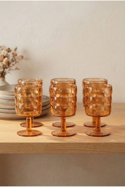 EVLE Set of 6 Acrylic Water Glasses with Embossed Pattern, 340 ml
