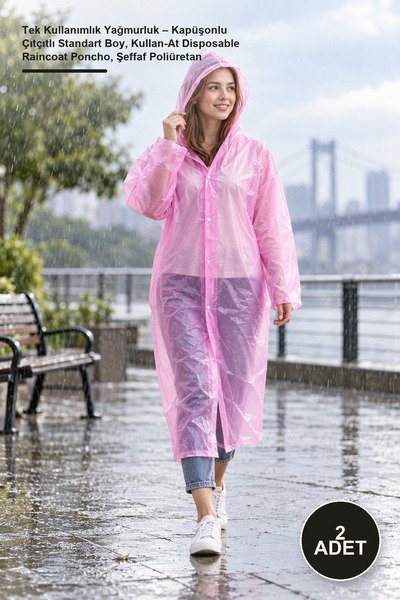 Yenilig 2 Pieces Disposable Raincoat – Standard Size with Hood and Snap Faste...