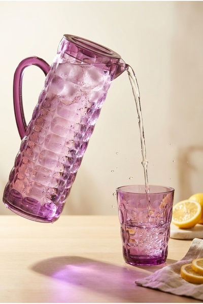 EVLE Kapaklı Akrilik Su Sürahisi 1.5 Litre Kabartma Desenli Limonata Servis Kabı