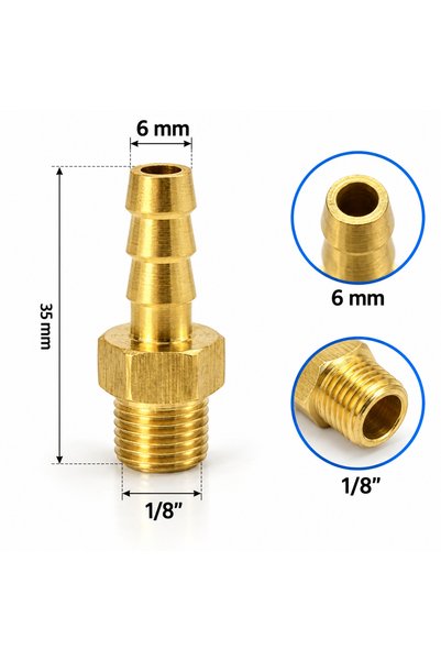 Generic Brand Gds 1/8” 6 mm Yellow Brass Male Hose Fitting – Serrated Hose Connector – Air and Water Connection Nipple