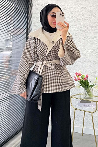 MELEK ARAZ Premium Double-Sided Stand Collar Gabardine Jacket – Beige