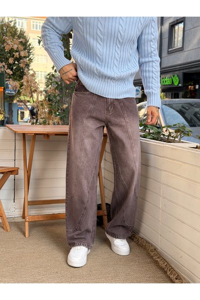 manch collection W11 Çima Detaylı Baggy Kot Pantolon Kahve 3496