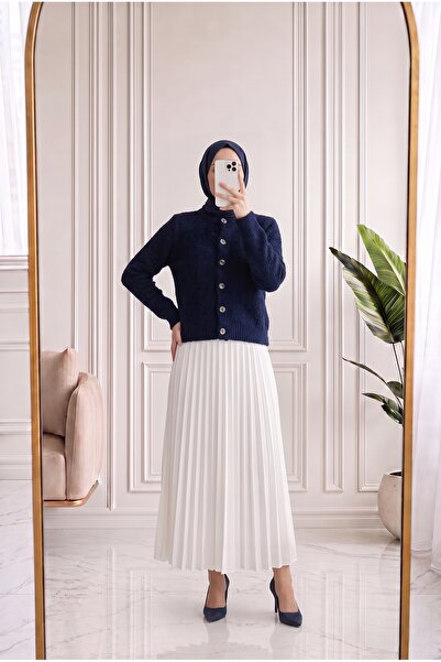 Holehola İffet Large Buttoned Short Soft Cardigan-Kr6048 Navy Blue