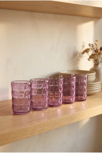 EVLE Set of 6 Acrylic Water Glasses 410 ml with Embossed Pattern
