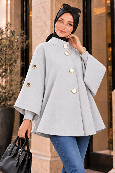 EBRUTESETTÜR Buttoned Cashmere Poncho Gray