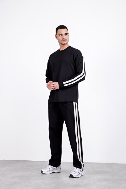 3MODA Erkek Uzun Kol Baggy Compak Kumaş Yan Şeritli Takım