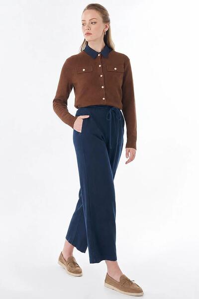 Kayra Lace-Up Lyocell Trousers Dark Navy Blue 19030