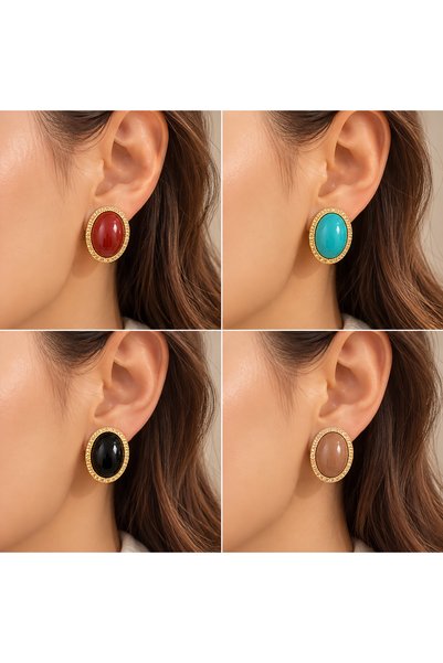 MİLANO BEAUTYS Women's Oval Stone Earrings – Stylish and Elegant Earrings wit...
