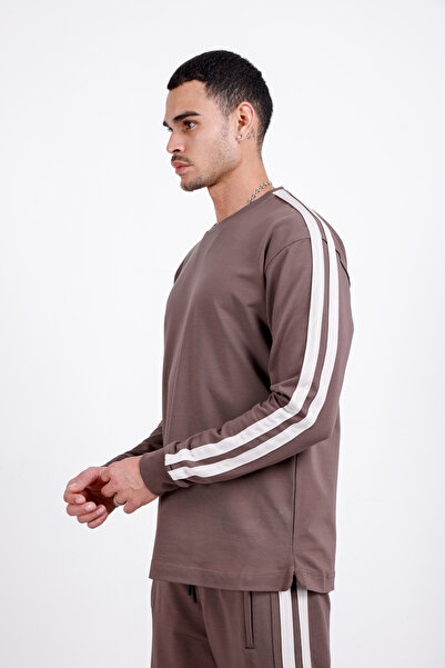 3MODA Erkek Uzun Kol Baggy Compak Kumaş Yan Şeritli Takım