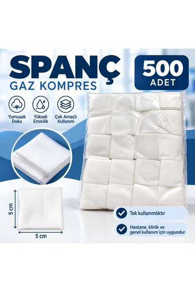 500 Adet Spanç Gaz Kompres 5x5 cm