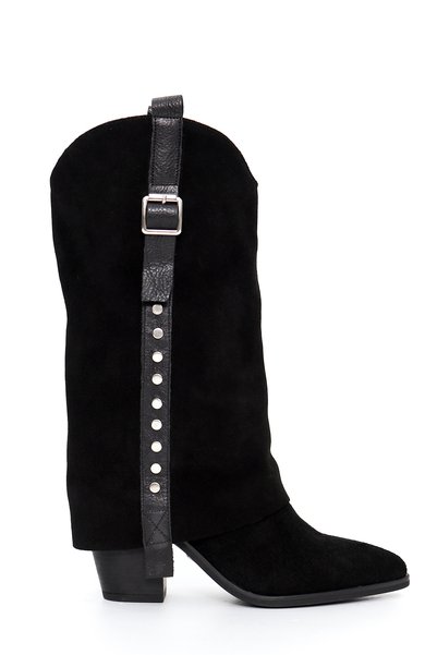 Tuna Black Genuine Suede Leather Western Women's Boots - Zb552