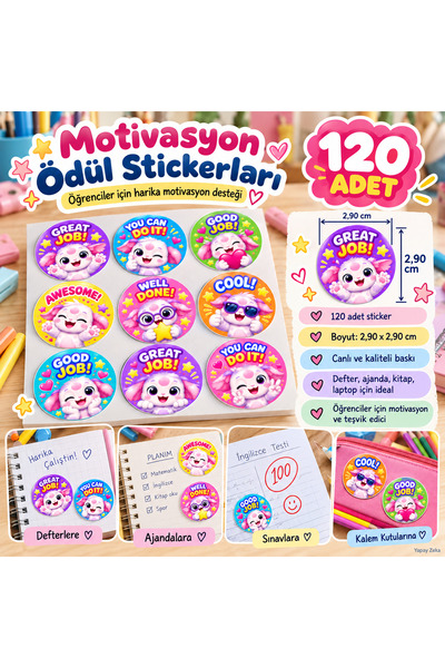 120 adet monster temalı öğretmen etiketi | Motivasyon & Başarı Sticker – A4 Premium | 2,9 cm