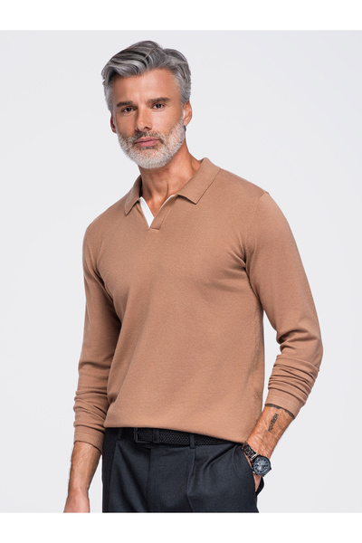 OMBRE Men's Long Sleeve Top, Regular Fit with Polo Neck OM-POLS-0138 Světle h...