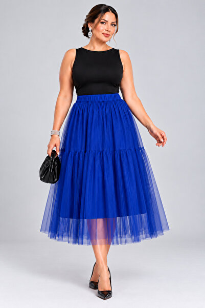 ROCMAY Ag Country Plus Size Lined Layered Tulle Midi Skirt
