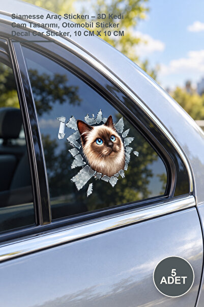 Yenilig 5 Pcs Siamese Car Sticker – 3D Cat Windshield Design, Automobile Stic...