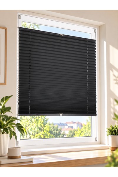 Hzm Collection Antrasit Plise Katlanır Cam Balkon Perdesi - Ofis Perdesi - Mu...