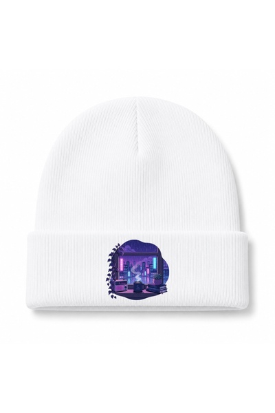 Rabona Fashion Tokyo Midnight Lo-Fi Rainy City Aesthetic Graphic Beanie