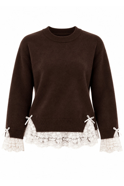 Defne Silver Burgundy Sweater with Lace Detail