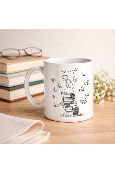ASTRALTECH My World Book Themed Design Mug Model 225 Minimal Printed Ceramic ...