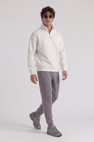 i8 Denim Basic Oversize Half Zipper Sweatshirt