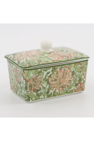 MyBalliStore William Morris Tarzı Çiçek Desenli, Kapaklı Seramik Tereyağlık /...