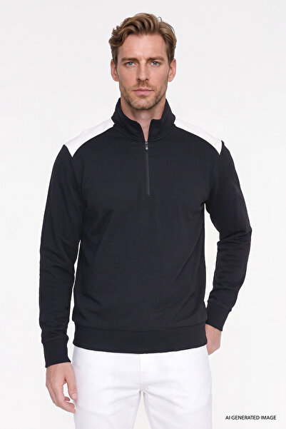 AC&Co / Altınyıldız Classics Erkek Lacivert 2 İplik Standart Fit Normal Kesim Bato Yaka Sweatshirt