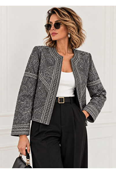 Defne Silver Polar Ethnic Embroidered Jacket