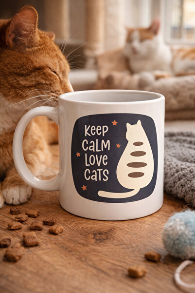 ARNEER Keep Calm Love Cats Kedi Temalı Porselen Kupa Model 56 – Sevimli Tasarım, Kahve & Çay Kupası