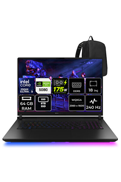 Rog Strix SCAR 18 Intel Core Ultra 9 290HX RTX 5080 16GB 175W 64GB RAM 4TB + 4TB SSD 18" WQXGA (2560x1600) Mini LED 240Hz FreeDOS G835LWG-SA399WP342 Gaming Laptop + PER4 Çanta