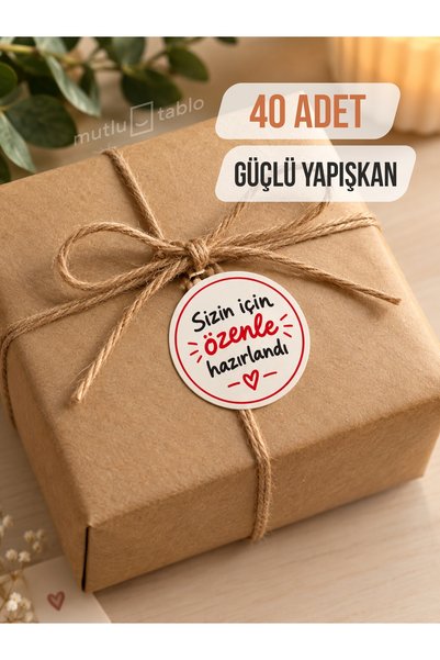mutlu tablo Sizin İçin Özenle Hazırlandı Etiket / Sticker 35 mm – Hediye Pake...