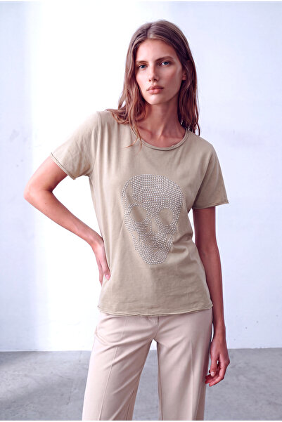 WESTMARK LONDON Γυναικείο T-Shirt σε χρώμα πέτρας, βαμβακερό, με κοντό μανίκι...