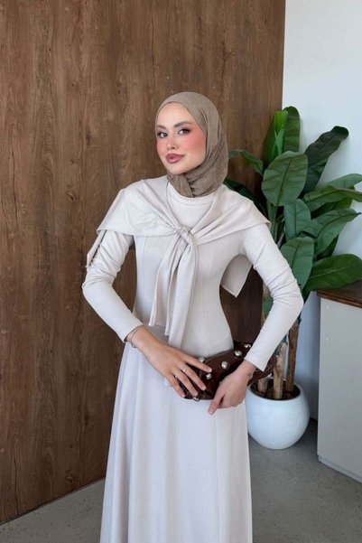 Şule Giyim Meylin Shawl Detail Dress Stone