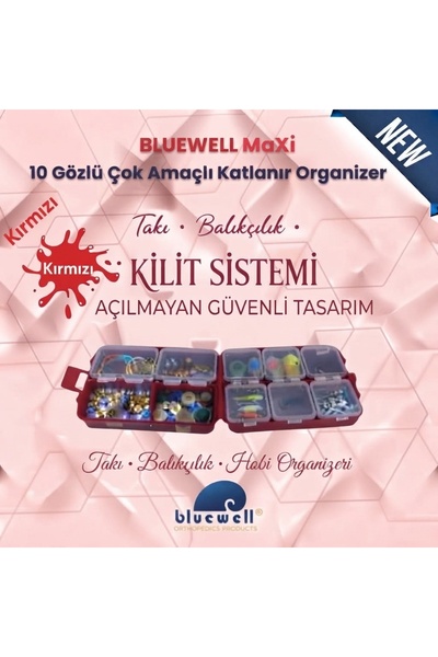 BLUEWELL Çok Amaçlı Katlanır Kozmetik Takı Toka Organizer 10 Gözlü Düzenleyici