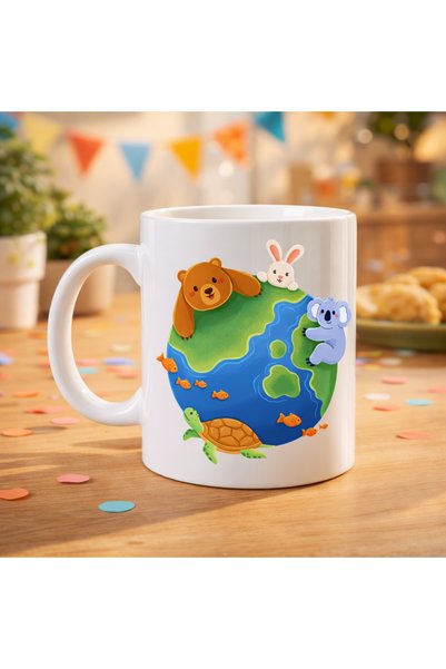 ASTRALTECH Friendship World Patterned Porcelain Mug Model 74 – Cute Animal Th...