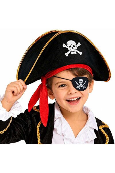 ELİSY Pălărie de pirat pentru copii Captain Jack și bandă pentru ochi din pie...