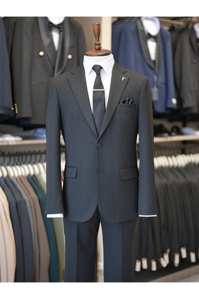 PAREZ Men's Slim Fit Italian Style Mono Collar Double Breasted Suit - Jacket Pants